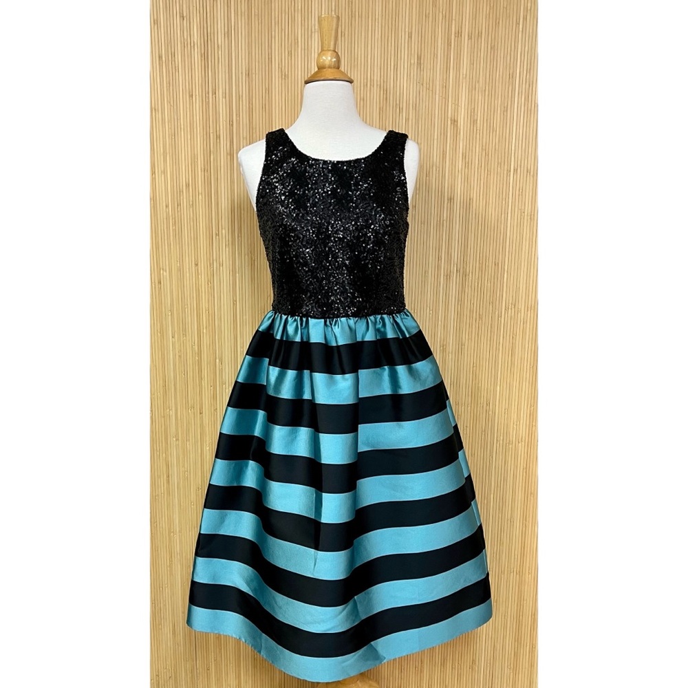 Gorgeous Leifsdottir Black Sequins, Teal and Black Striped Dress